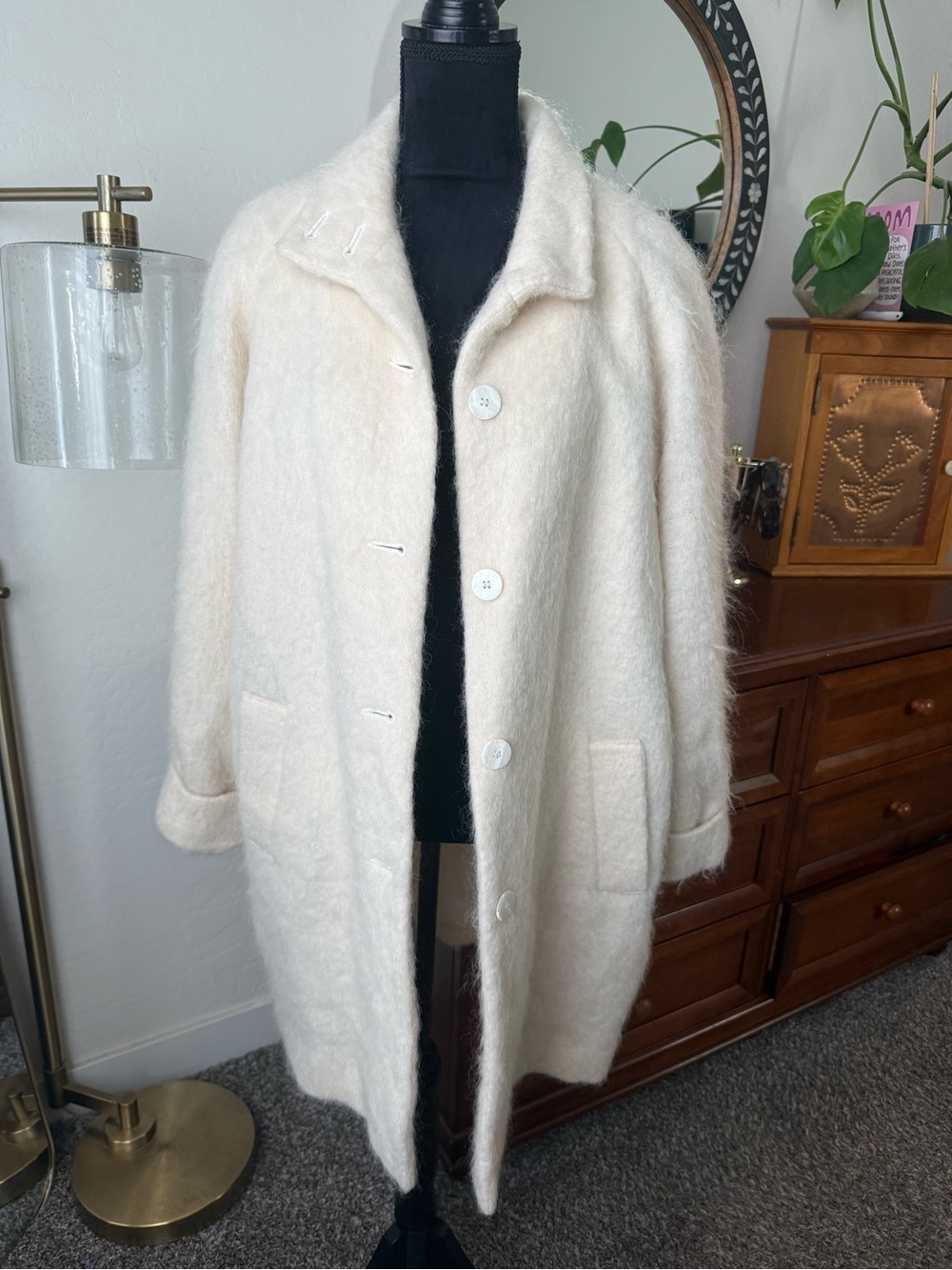 Appleseed's Cream Button-Up Wool Blend Pea Coat